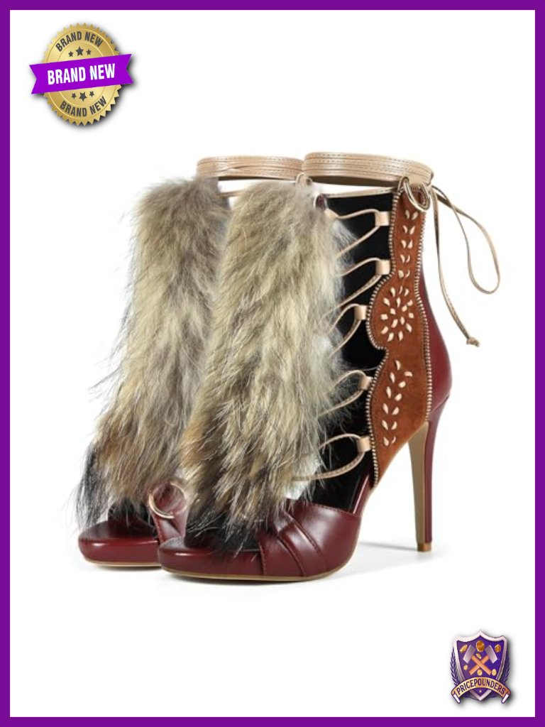 Handmade Stiletto Ankle Heeled Sandal Bootie, Suede Furry Fur Fluffy Plush
